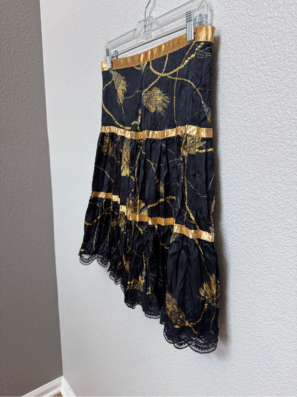 Vintage Lace Gold Black Crinkle Skirt Women’s S Grungecore Goth